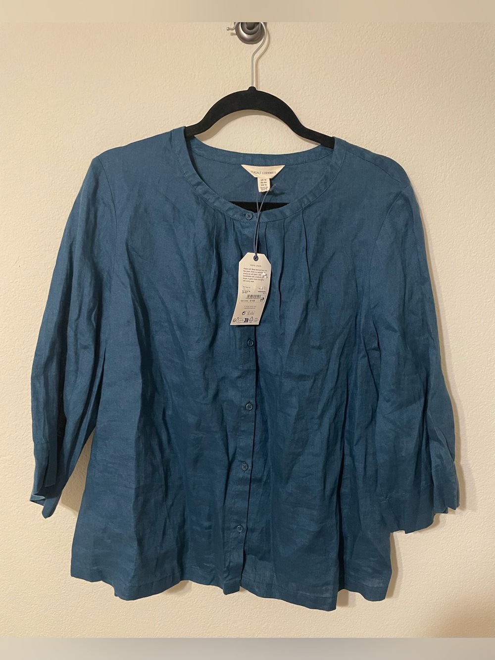 NWT Seasalt Cornwall Wild Fennel 100% Linen Top Blue US 12 $110